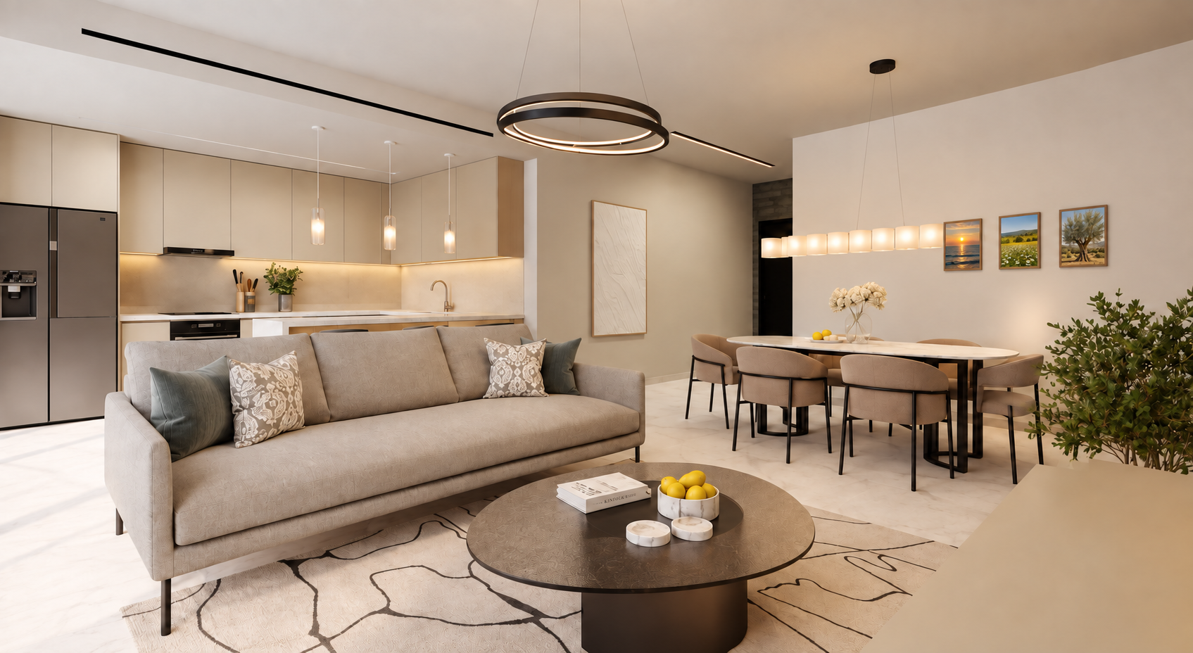 Open-plan living and dining area